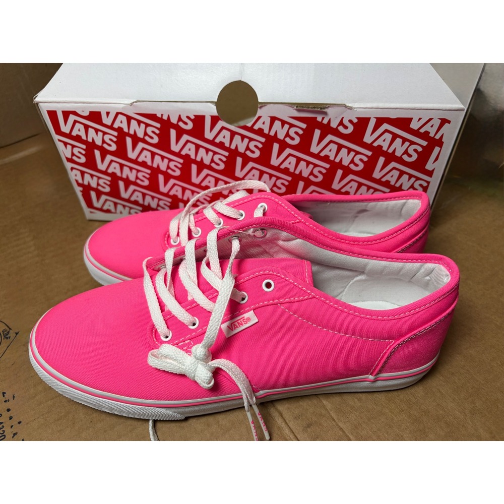 Vans Atwood Low Neon Pink White Canvas Skate Shoes VN-0NJO6AQ Womens Size 8